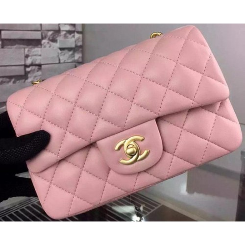 Chanel Classic mini Flap Bag Roze Schapenleer A67350 Goud