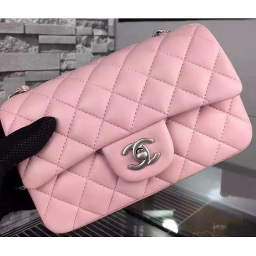Chanel Classic mini Flap Bag Roze Schapenleer A67350 Zilver
