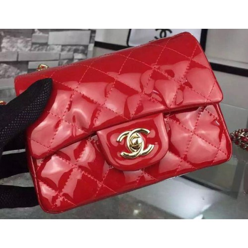 Chanel Classic mini Flap Bag Rood Origineel Lakleer CF7171 Goud
