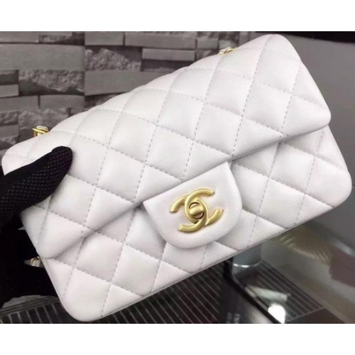 Chanel Classic mini Flap Bag Wit Schapenleer A67350 Goud