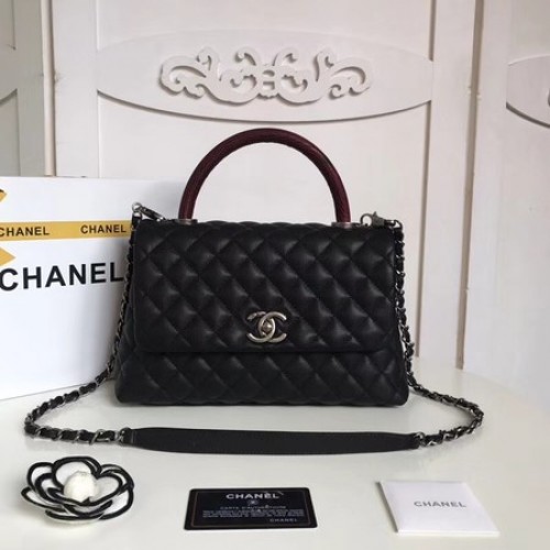 Chanel Classic rood Top Handle Bag Original Caviar Leather A92215 zwart