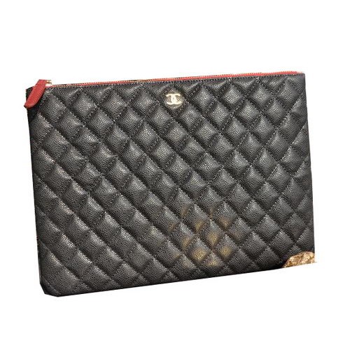 Chanel clutch zwart Cannage-patroon leer A82044 goud