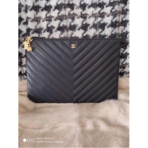 Chanel clutch zwart kaviaarleer 7012 goud