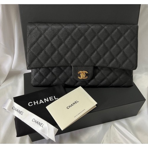 Chanel clutch zwart kaviaarleer 7013 goud
