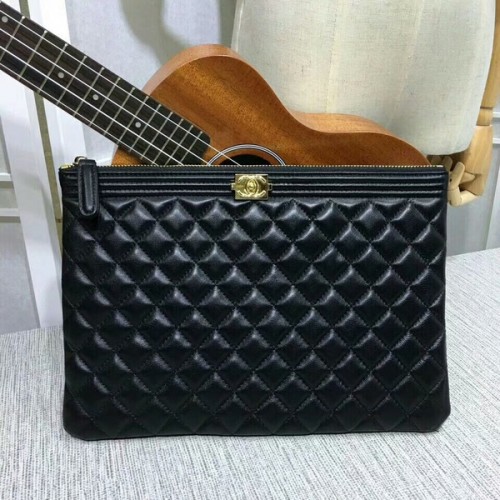 Chanel Clutch Bag Zwart Schapenleer 7010 Goud