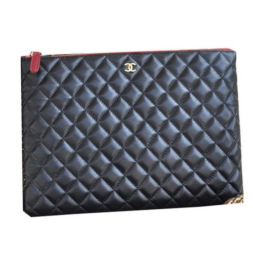 Chanel Clutch Bag Zwart Schapenleer A82044 Goud