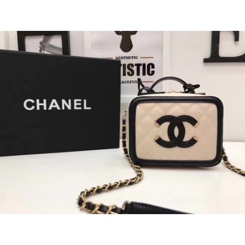 Chanel make-uptas origineel Cannage-patroon A93341 abrikoos en zwart
