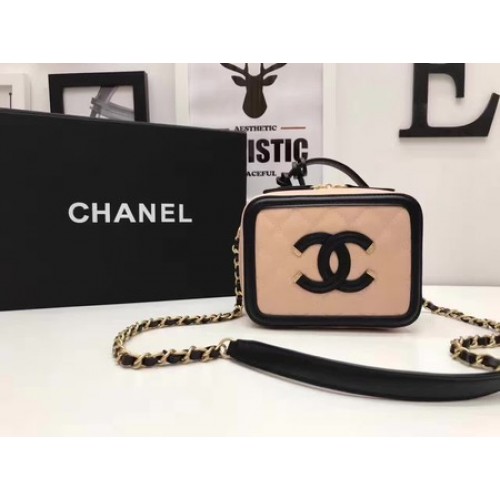 Chanel make-uptas origineel Cannage-patroon A93341 roze en zwart