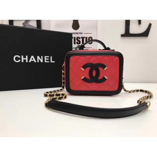 Chanel make-uptas origineel Cannage-patroon A93341 rood en zwart