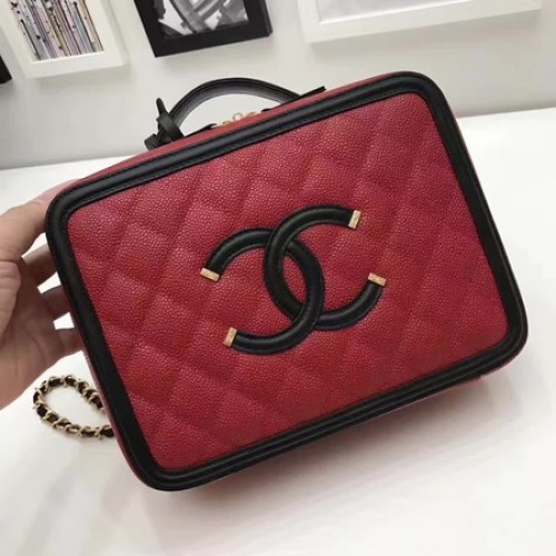Chanel Toilettas Origineel Schapenleer A58695 Rood