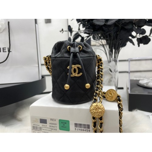 Chanel Drawstring Bag Goud Metaal A68081 zwart