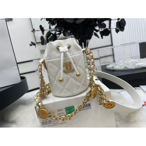 Chanel Drawstring Bag Goud Metaal A68081 wit