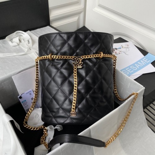 Chanel Drawstring Bag Goud Metaal AS3117 zwart