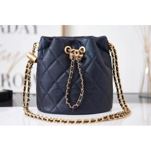 Chanel Drawstring Bag generfd kalfsleer goud metaal AS2859 zwart