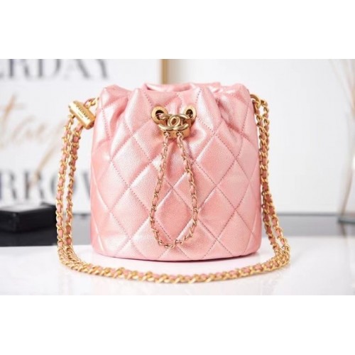 Chanel Drawstring Bag generfd kalfsleer goud metaal AS2859 roze