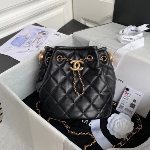 Chanel Drawstring Schapenvacht tas AS2057 zwart