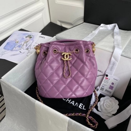 Chanel Drawstring Schapenvacht tas AS2057 paars