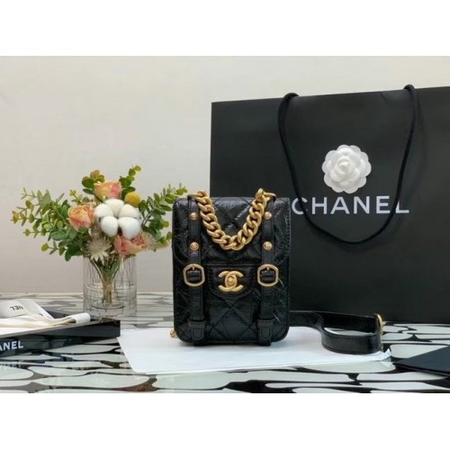 Chanel FLAP BAG Verouderd kalfsleer goudkleurig metaal AS2695 zwart