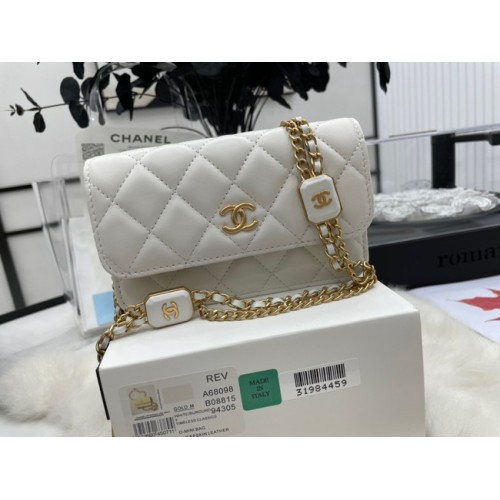 Chanel mini FLAP BAG Lamsleer goudkleurig metaal A68098 wit