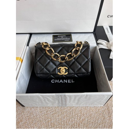 Chanel FLAP BAG Goudkleurig lamsleer AS3366 zwart