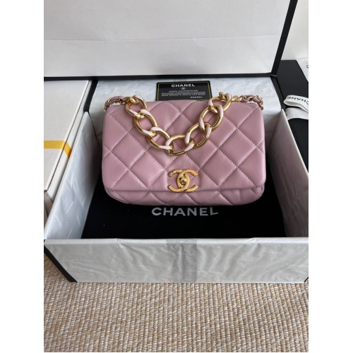 Chanel FLAP BAG Lamsleer Goudkleurig Metaal AS3366 roze