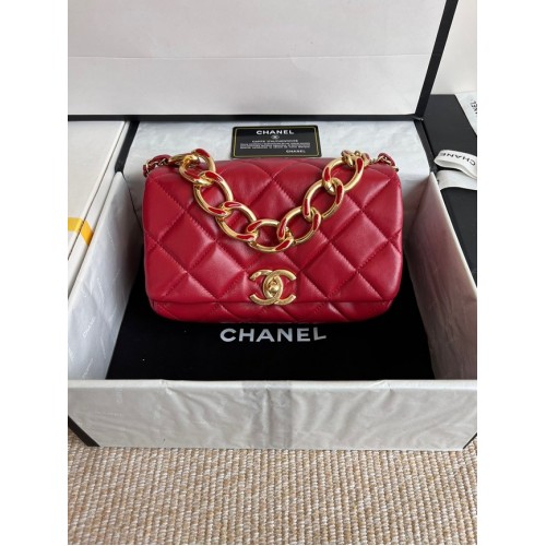 Chanel FLAP BAG Goudkleurig lamsleer AS3366 rood