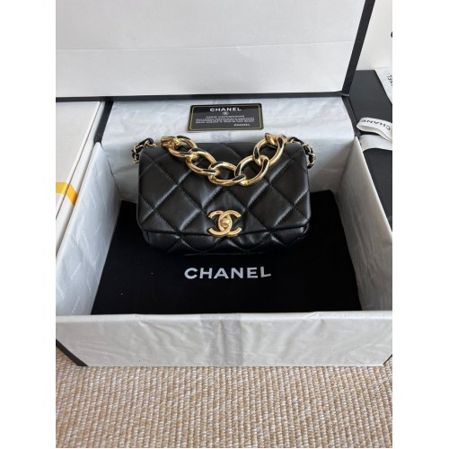 Chanel FLAP BAG Goudkleurig lamsleer AS3375 zwart