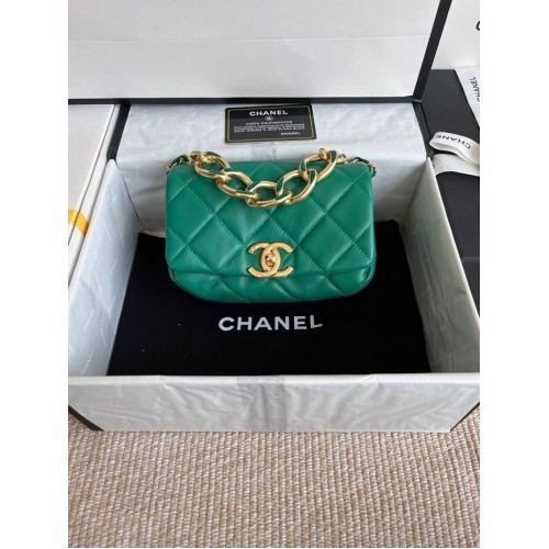 Chanel FLAP BAG Goudkleurig lamsleer AS3375 groen