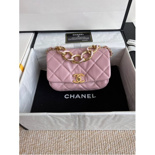 Chanel FLAP BAG Goudkleurig lamsleer AS3375 roze