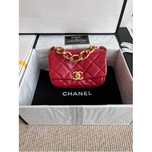 Chanel FLAP BAG Goudkleurig lamsleer AS3375 rood