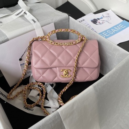 Chanel FLAP BAG Goudkleurig lamsleer AS3451 roze