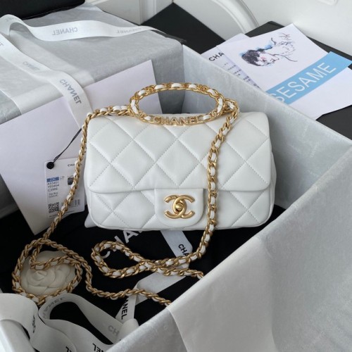 Chanel FLAP BAG Goudkleurig lamsleer AS3451 wit