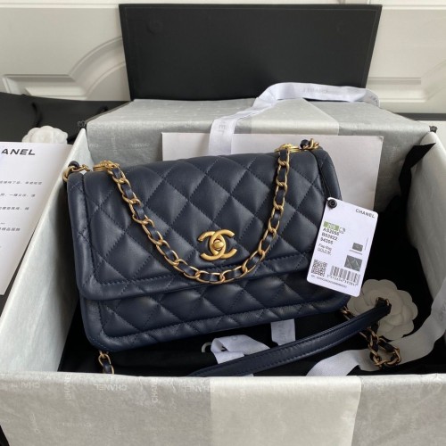 Chanel Flap Bag Schapenvacht Goudkleurig Metaal AP1737 Navy