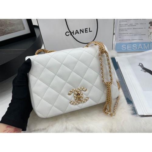 Chanel Flap Lambskin Schoudertas AS2975 wit