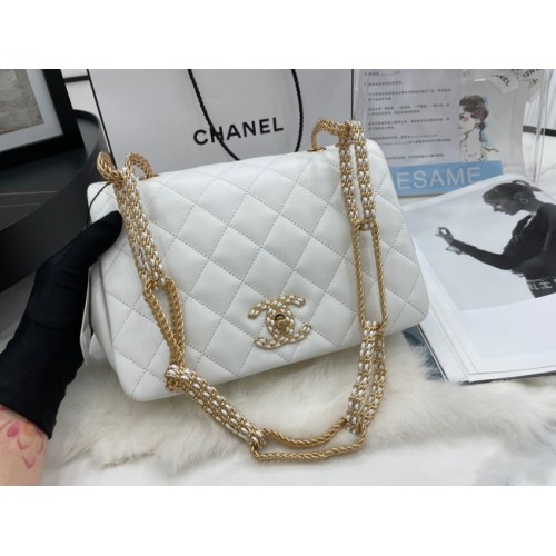 Chanel Flap Lambskin Schoudertas AS2976 wit