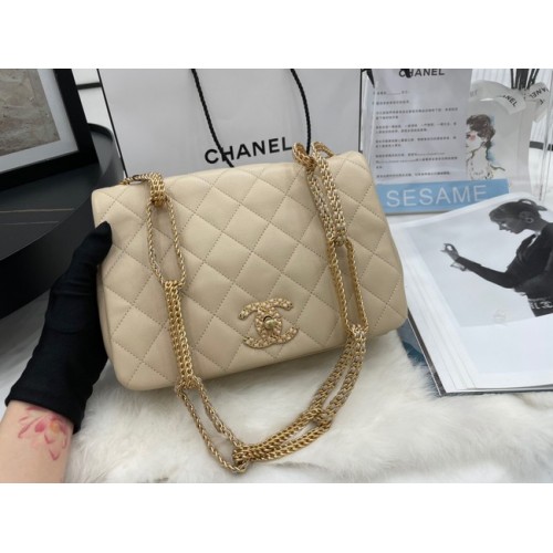 Chanel Flap schoudertas van lamsleer AS2976 creme