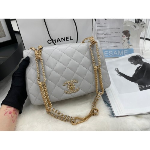 Chanel Flap Lambskin schoudertas AS2976 lichtgrijs