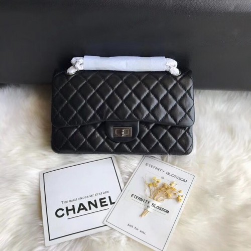 Chanel Flap Original Cowhide Leather 30225 zwart Zilveren ketting