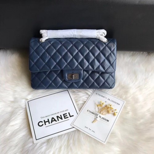 Chanel Flap Original Cowhide Leather 30225 blauwe zilveren ketting