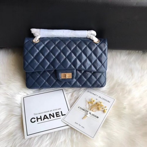 Chanel Flap Original Cowhide Leather 30225 blauwgouden ketting