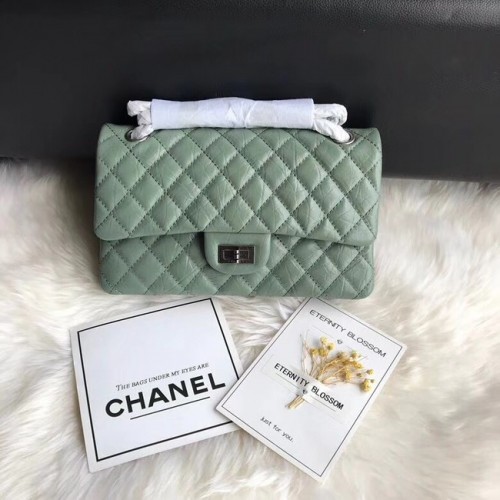 Chanel Flap Original Cowhide Leather 30225 groene zilveren ketting