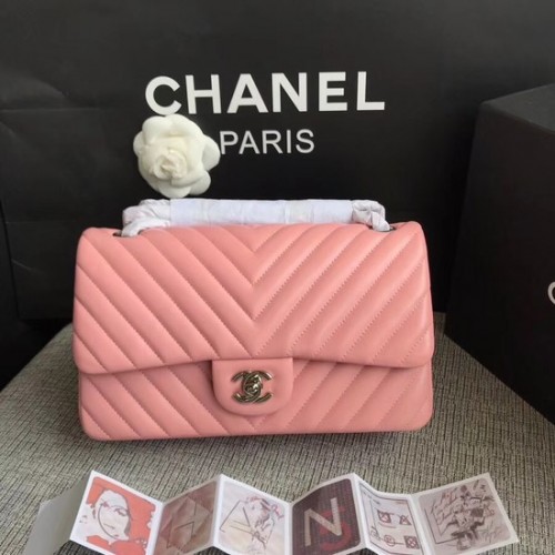 Chanel Flap originele lamsleren schoudertas 1112V kersenroze zilveren ketting
