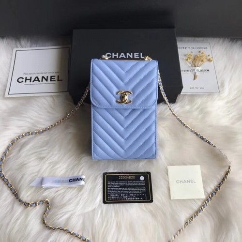 Chanel Flap Original Mobiele telefoon tas 55698 blauw