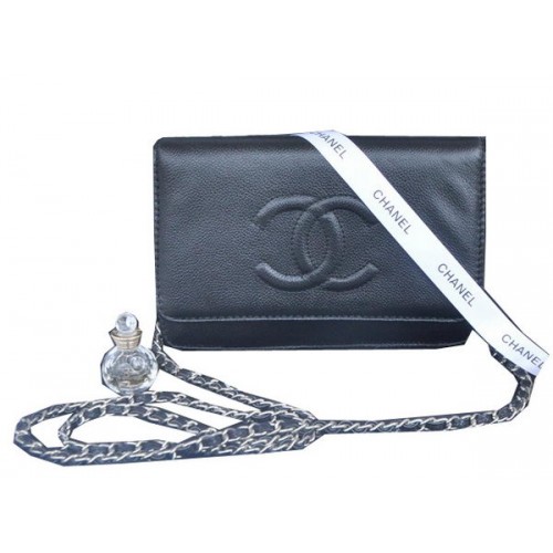 Chanel Flap Schoudertas Zwart Kalfsleer CHA33817 Zilver