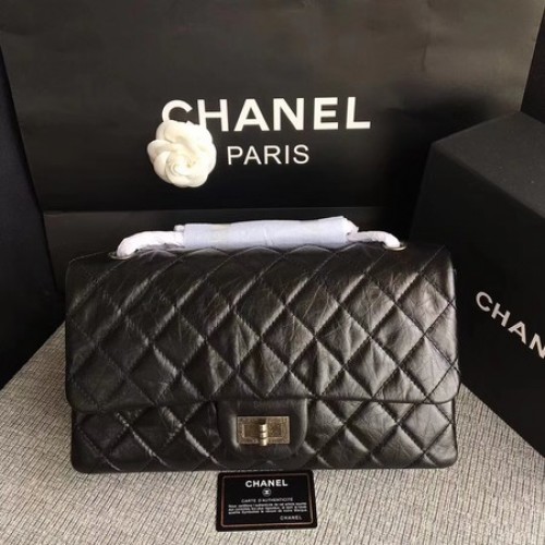 Chanel Flap Schoudertas Zwart Origineel Kalfsleer 277 Zilver