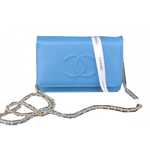 Chanel Flap Schoudertas Blauw Kalfsleer CHA33817 Goud