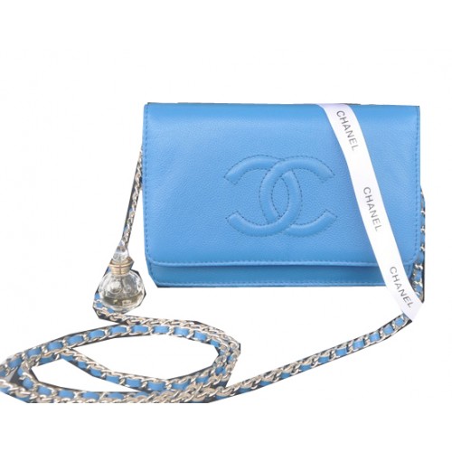 Chanel Flap Schoudertas Blauw Kalfsleer CHA33817 Zilver