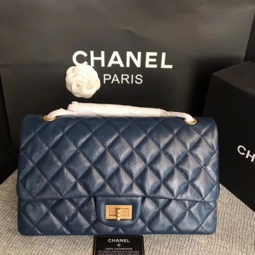 Chanel Flap Schoudertas Blauw Origineel Kalfsleer 277 Goud