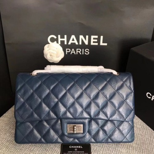 Chanel Flap Schoudertas Blauw Origineel Kalfsleer 277 Zilver