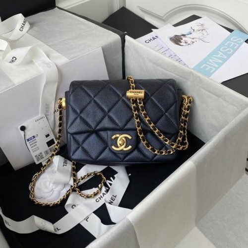 Chanel Flap schoudertas generfd kalfsleer AS2855 parelmoer zwart